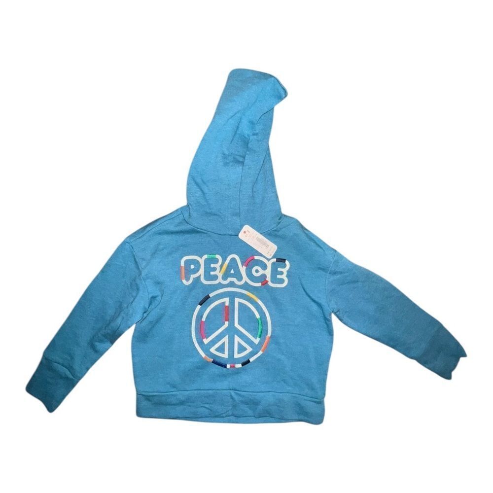 Gymboree Girls Blue Peace Hoodie Graphic Sweatshirt Small NWT